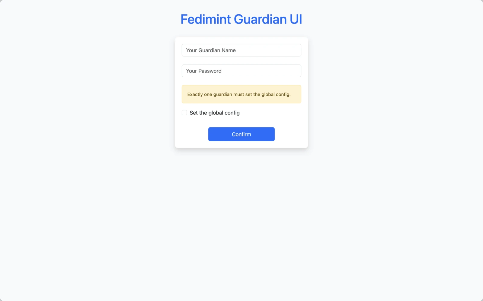 Fedimint Guardian UI setup page