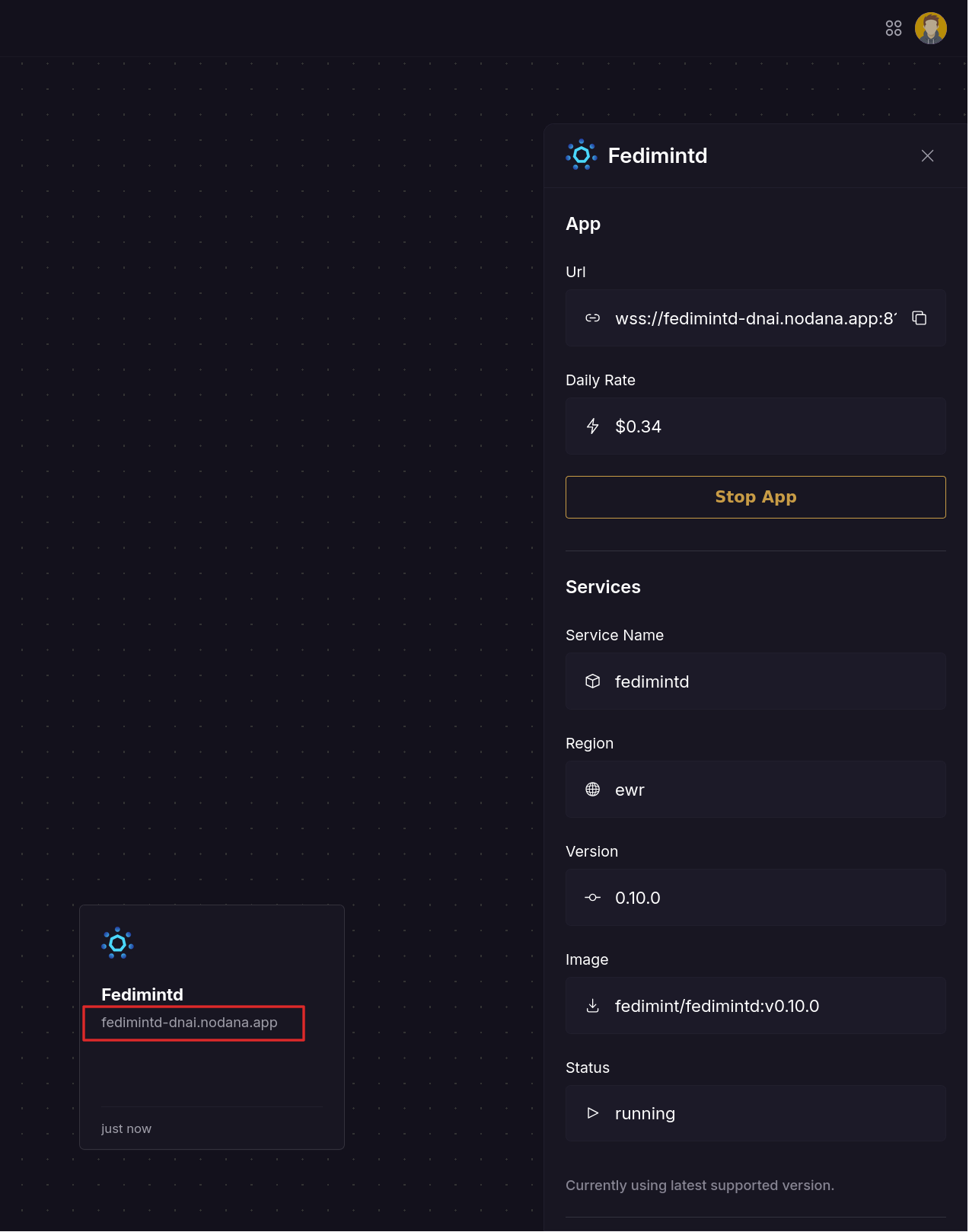 Running Fedimintd app details
