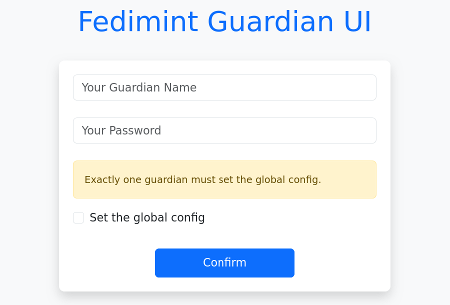 Fedimint Guardian UI setup page