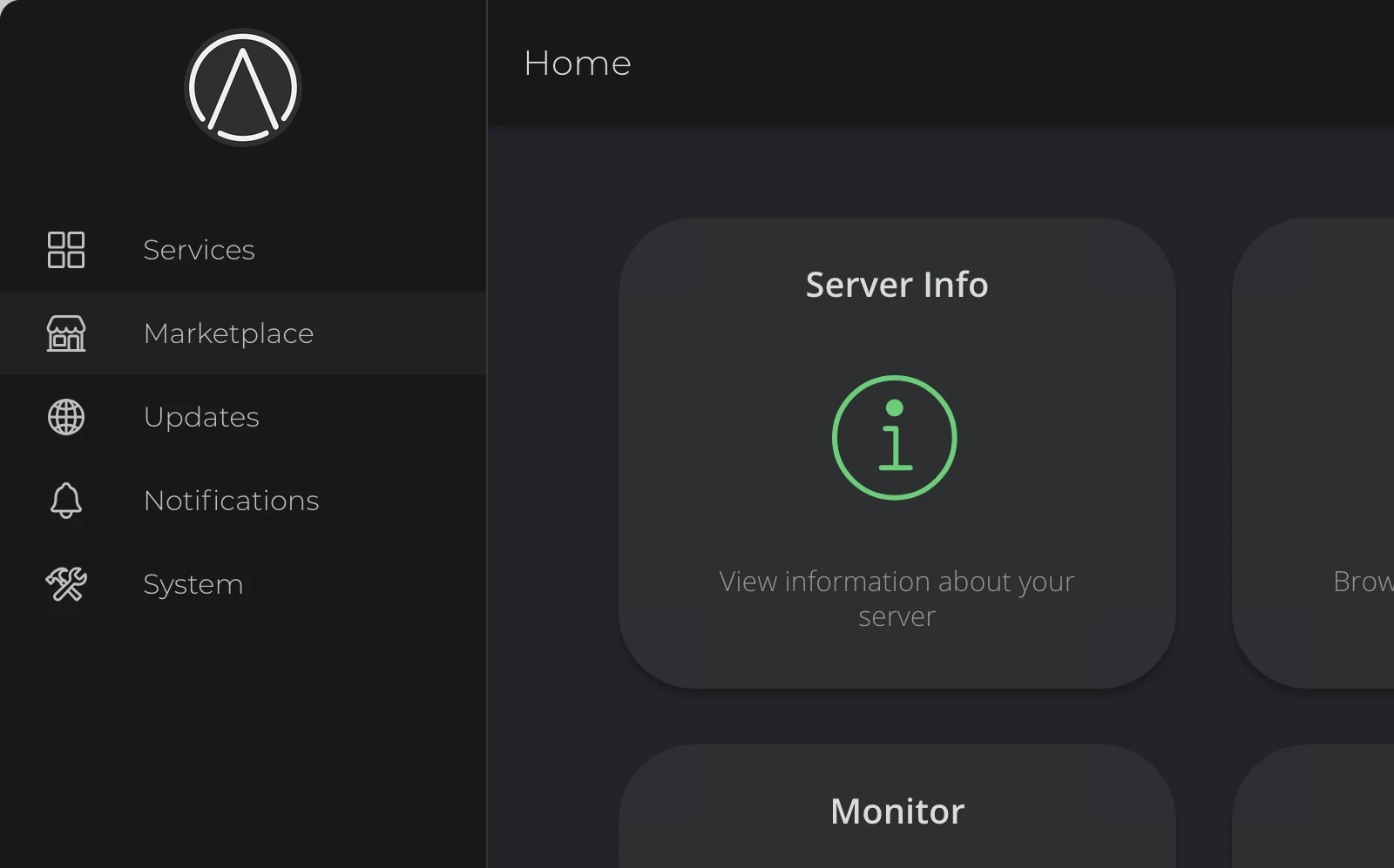Sidebar zoomed in showing Marketplace option