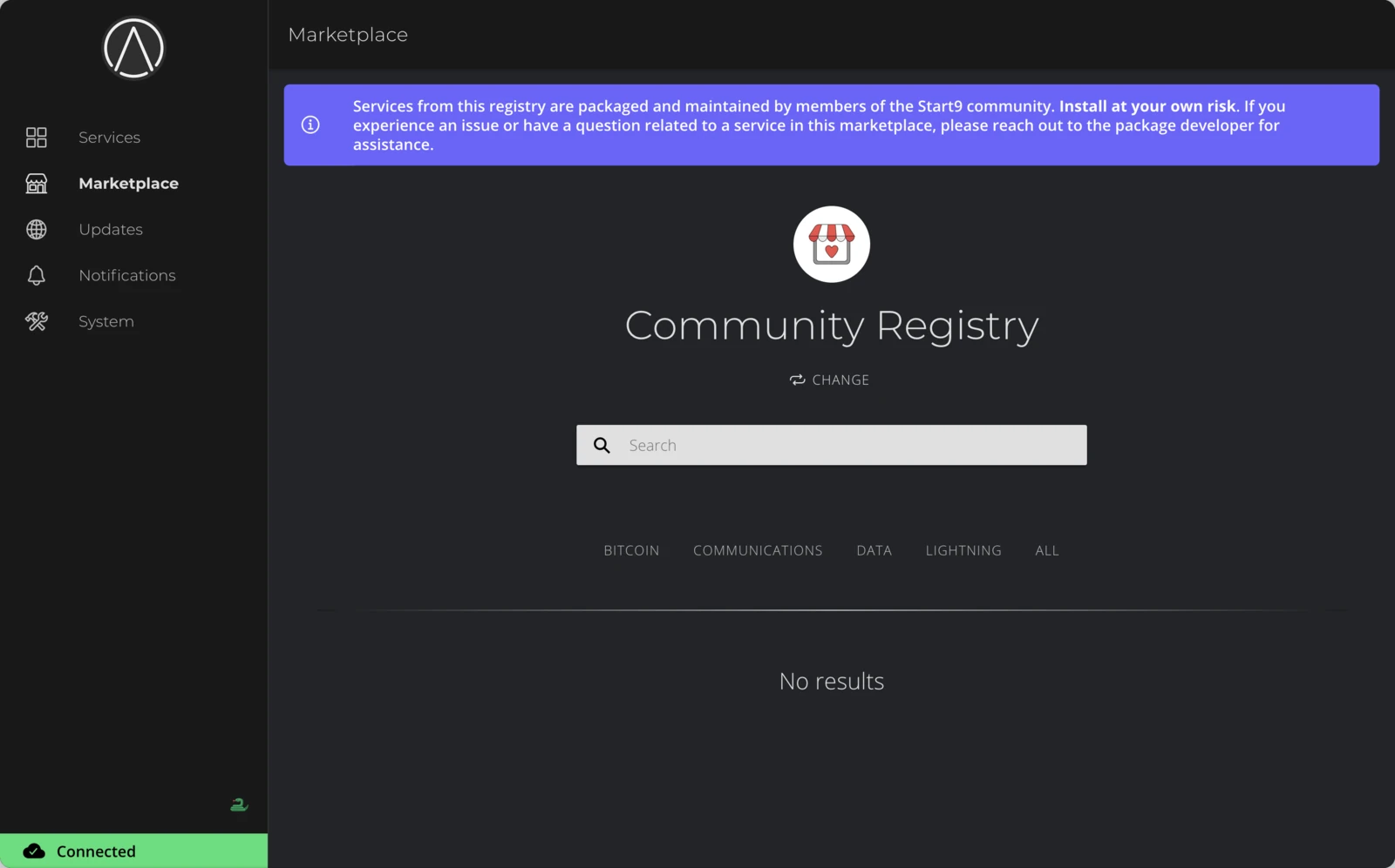 Community Registry marketplace page with purple banner