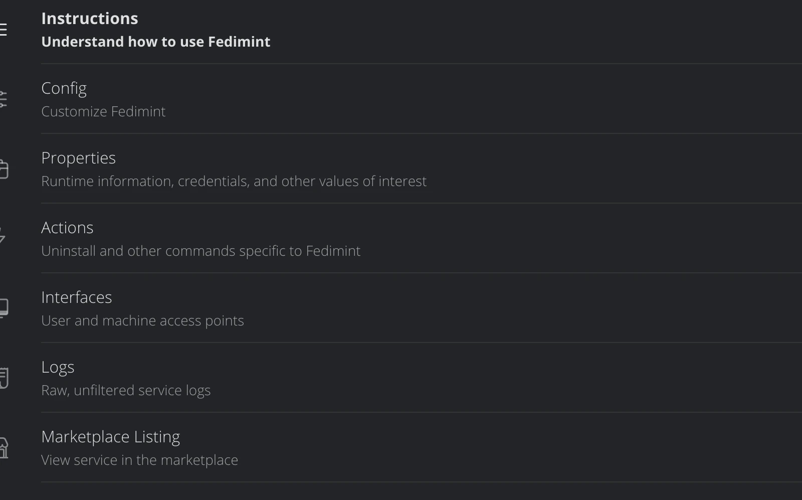 Menu section zoomed in