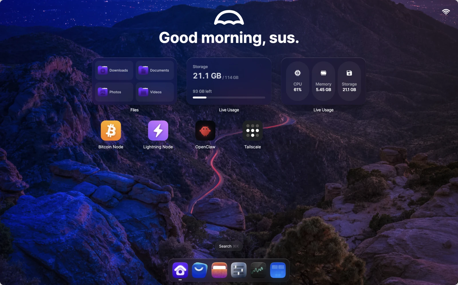 Umbrel home screen showing installed apps