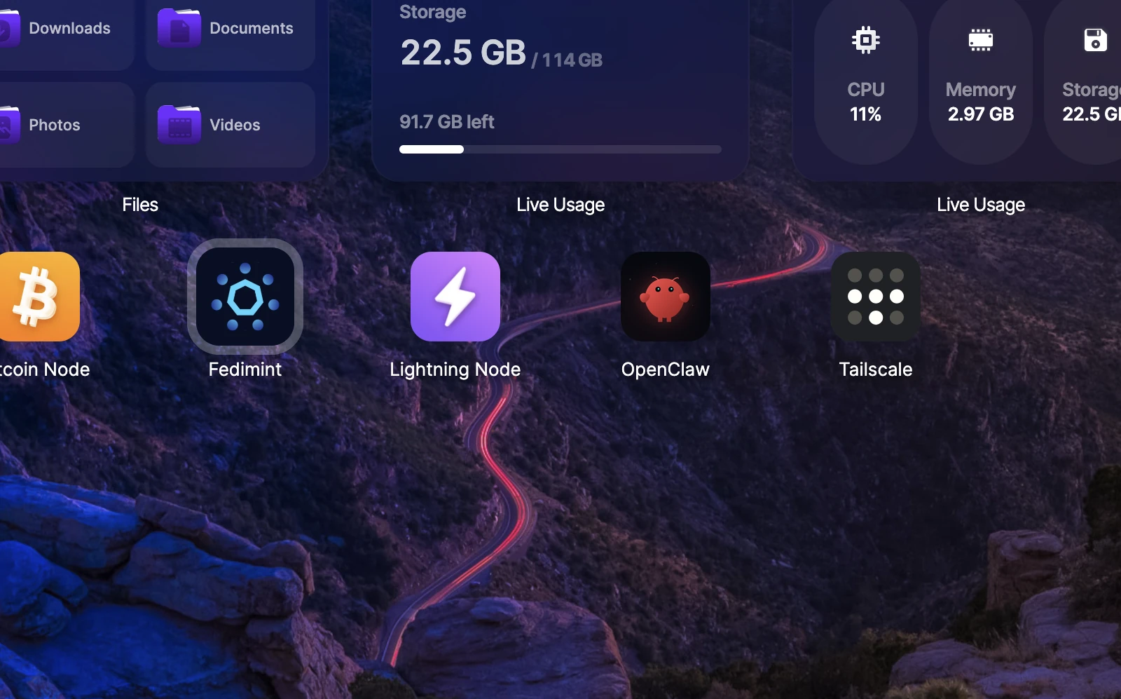 Umbrel home screen with Fedimint installed